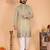 Beige embroidered linen cotton blend straight fit kurta pyjama set for men     festive wear