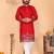 Red embroidered blended cotton band collar men's kurta pyjama set for wedding & festive wear