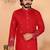 Red embroidered blended cotton band collar men's kurta pyjama set for wedding & festive wear