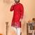 Red embroidered blended cotton band collar men's kurta pyjama set for wedding & festive wear