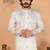 White printed linen blend band collar kurta pajama set for men | festive & wedding wear