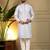 Lilac geometric jacquard kurta with band collar & cotton blend pajama