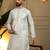 Grey woven jacquard geometric work band collar men's kurta pyjama set