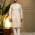 Beige jacquard zari-woven band collar designer kurta pyjama set for men