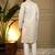 Beige jacquard zari-woven band collar designer kurta pyjama set for men