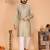 Beige sequins embroidered viscose silk band collar men’s designer kurta pyjama set