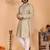 Beige sequins embroidered viscose silk band collar men’s designer kurta pyjama set