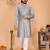 Grey viscose silk embroidered kurta pyjama set for men | band collar full sleeve wedding wear