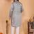 Grey viscose silk embroidered kurta pyjama set for men | band collar full sleeve wedding wear