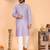 Purple viscose silk embroidered sequins work band collar kurta pyjama set for men