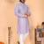 Purple viscose silk embroidered sequins work band collar kurta pyjama set for men