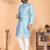 Sky blue viscose silk embroidered kurta pyjama set for men | band collar festive wear
