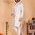 Beige woven jacquard kurta pyjama set for men | band collar festive wedding wear