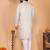 Beige woven jacquard kurta pyjama set for men | band collar festive wedding wear