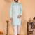 Mint green jacquard zari-woven band collar kurta pyjama set for men     designer festive wear
