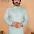 Mint green jacquard zari-woven band collar kurta pyjama set for men     designer festive wear