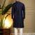 Navy blue embroidered viscose silk kurta pyjama set for men with elephant motifs     band collar design