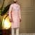 Peach viscose silk elephant embroidered kurta pyjama set for men