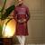 Maroon viscose silk resham embroidered kurta pyjama set for men     band collar festive wear