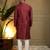 Maroon viscose silk resham embroidered kurta pyjama set for men     band collar festive wear