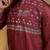 Maroon viscose silk resham embroidered kurta pyjama set for men     band collar festive wear