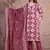 Floral embroidered pink v neck pure cotton kurta set with trouser & dupatta