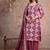 Floral embroidered pink v neck pure cotton kurta set with trouser & dupatta
