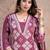 Floral embroidered pink v neck pure cotton kurta set with trouser & dupatta