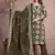 Floral embroidered green v neck  cotton kurta set with trouser & dupatta