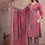 Floral embroidered pink v neck pure cotton kurta set with trouser & dupatta