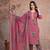 Floral embroidered pink v neck pure cotton kurta set with trouser & dupatta