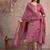 Floral embroidered pink v neck pure cotton kurta set with trouser & dupatta