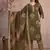 Floral embroidered green v neck pure cotton kurta set with trouser & dupatta