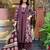 Floral embroidered maroon v neck pure cotton kurta set with trouser & dupatta