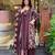 Floral embroidered maroon v neck pure cotton kurta set with trouser & dupatta