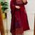 Floral embroidered maroon v neck pure cotton kurta set with trouser & dupatta