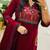 Floral embroidered maroon v neck pure cotton kurta set with trouser & dupatta