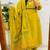 Floral embroidered dark-yellow v neck pure cotton kurta set with trouser & dupatta