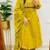 Floral embroidered dark-yellow v neck pure cotton kurta set with trouser & dupatta