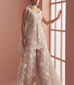 Light onion pink net embroidered beads trendy plazzo suit