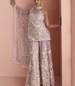 Light lavender net embroidered beads trendy plazzo suit