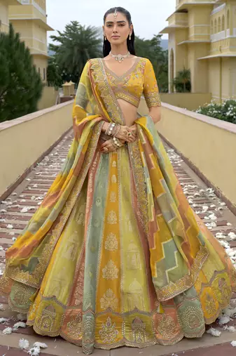 multicolor silk embroidered & handwork wedding wear lehenga choli