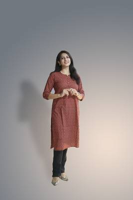 Women's cotton maroon with multi color embellished kurta 3