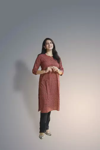 Women's cotton maroon with multi color embellished kurta