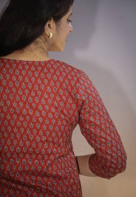 Women's cotton maroon with multi color embellished kurta 4