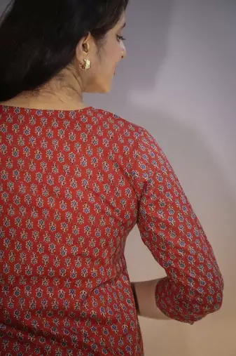 Women's cotton maroon with multi color embellished kurta