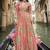 Peach chinon silk embroidered digital print festive look gown with dupatta
