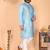 Sky blue viscose silk embroidered kurta pyjama set for men | band collar festive wear