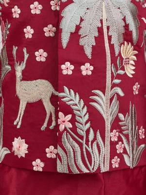  maroon silk blend embroidered nehru jacket set - diwali collection 6