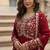 Maroon zari & sequins embroidered work georgette stitched kurta & dupatta set
